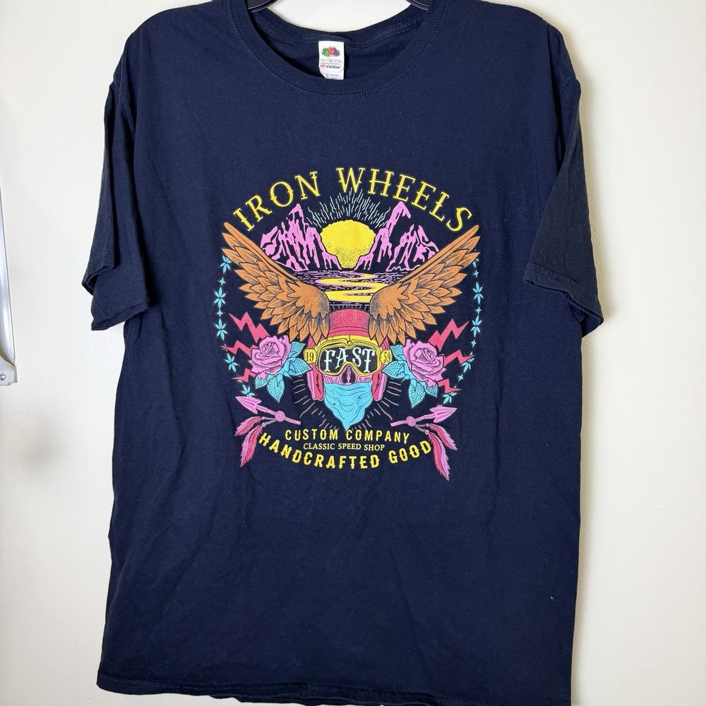 Iron Wheels Classic Speed Shop Black Size Large Shirt Unique and Sharp